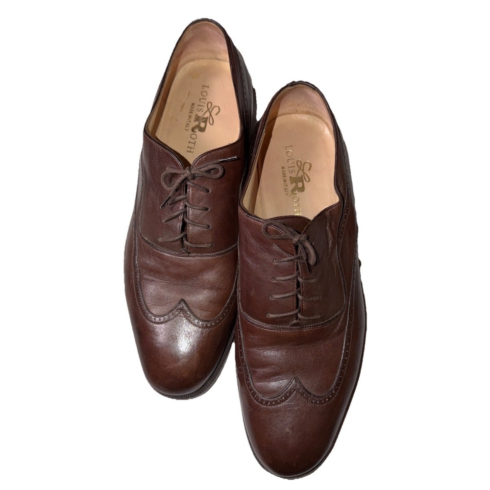 LOUIS ROTH Dark Brown Leather Wingtip Oxford Shoes Size 12 M Made In Italy‎